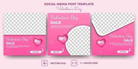 Set of Editable banner template design. Valentine's social media banner design. Pink background with love decoration. Suitable for social media, banners and web ads. Vector design with a photo collage