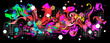 Graffity with abstract bright multycolor pattern layered eps10 vector illustration isolated on black background.