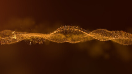Poster - Abstract luxurious, premium glittering golden particles wave motion background floating in cyberspace background