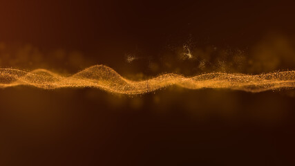 Poster - Abstract luxurious, premium glittering golden particles wave motion background floating in cyberspace background