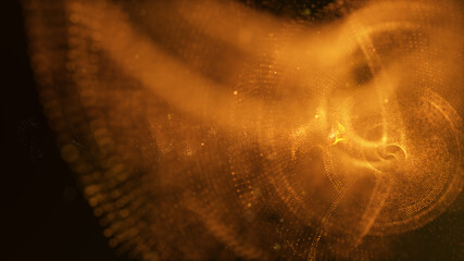 Poster - Abstract luxurious, premium glittering golden particles wave motion background floating in cyberspace background