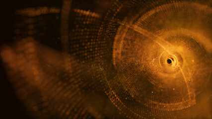 Poster - Abstract luxurious, premium glittering golden particles wave motion background floating in cyberspace background