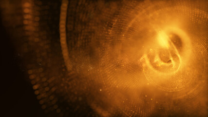 Poster - Abstract luxurious, premium glittering golden particles wave motion background floating in cyberspace background