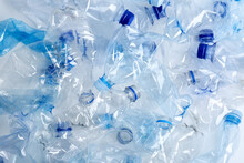 Many Used Plastic Bottles As Background, Top View. Recycling Problem