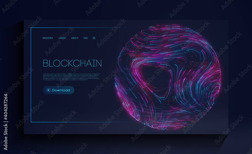 Blockchain cryptocurrency web landing page. Digital currency technology concept. Vector illustration of block chain internet development. - obrazy, fototapety, plakaty 