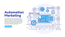 Flat Design Concept Automation Marketing. Digital Marketing Tools. Design Template For Website And Banner. Vector Illustrate.