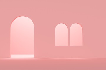 Wall Mural - Abstract Pink background with arch and window. 3d rendering