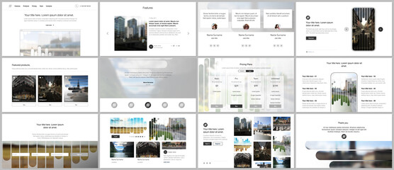 Canvas Print - Vector templates for website design, presentations, portfolio. Templates for presentation slides, flyer, leaflet, brochure, report. Background template with lines, photo place for business design.