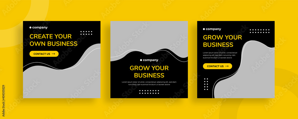 Set of editable templates for Instagram post, Facebook square, corporate, advertisement, and business, fresh design with simple black yellow color (2/3) - obrazy, fototapety, plakaty 