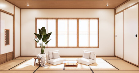 interior design,zen modern living room Japanese style.3D rendering