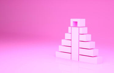 Wall Mural - Pink Chichen Itza in Mayan icon isolated on pink background. Ancient Mayan pyramid. Famous monument of Mexico. Minimalism concept. 3d illustration 3D render.