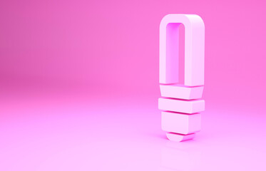 Pink LED light bulb icon isolated on pink background. Economical LED illuminated lightbulb. Save energy lamp. Minimalism concept. 3d illustration 3D render.