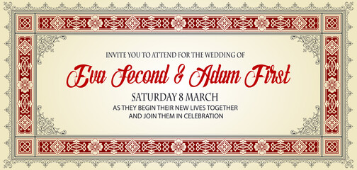 Wall Mural - Wedding invitation. Decorative border. Frame in vintage style.