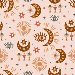 Wall Mural - seamless pattern with celestial eye, moon, sun
