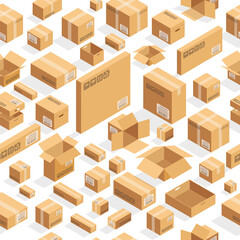 brown boxes on white seamless pattern