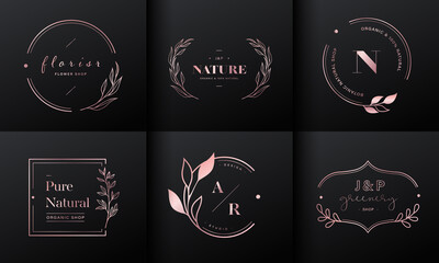 Rose gold natural logo design collection.