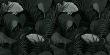 Tropical Exotic Seamless Pattern With Fish In Tropical Leaves. Hand-drawn 3D Illustration. Good For Production Wallpapers, Fabric Printing, Wrapping Paper, Cloth, Notebook Covers, Goods.