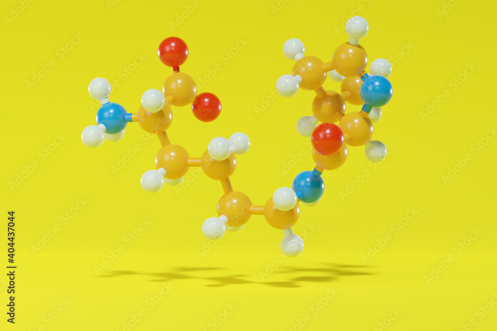 Pyrrolysine (l-pyrrolysine, Pyl, O) amino acid molecule. 3D rendering ...