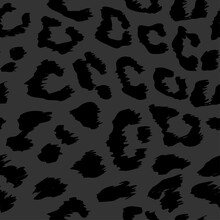 Leopard Pattern Design In Black And Grey Colors - Funny Monochrome Drawing Seamless Pattern. Lettering Poster Or T-shirt Textile Graphic Design. Wallpaper, Wrapping Paper.