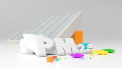 3D illustration of PM2.5 and HEPA filter with some hexahedral cubic background