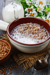 Canvas Print - Buckwheat porridge with milk