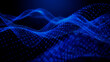 © RocknRoller Studios - Sound Wave Vizualisation concept. Music audio frequencies represented as High Tech Futuristic Particle Waves. Abstract background. 3D render