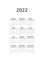 2022 Yearly Calendar, Vertical A4 Format, Week Starts Sunday. Annual Calendar Template For Business Office. Small Letter Size Wall Calendar. Clean Spacious Annual Planner With Wide Blank Frame