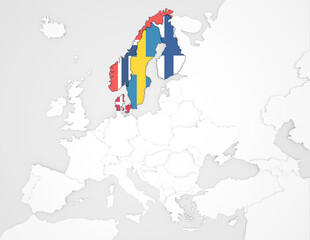Wall Mural - 3D Europakarte auf der Skandinavien hervorgehoben wird