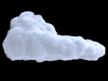 Realistic Cartoon Dense Wtite Cloud Isolated On Black Background. Digital Graphic Element. Beautiful Natural Phenomenon. 3d Render Illustration.