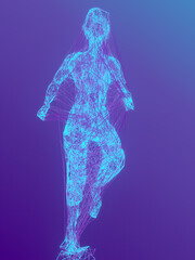 Leinwandbilder - Abstract 3d rendering digital illustration of a running man from particles and lines. Trendy gradient. Graphic design