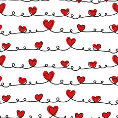 Wall Mural - Vector Valentines day seamless pattern with red small hearts isolated on white background.