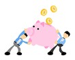 © Ard Work - businessman worker pick pig bank money dollar economy cartoon doodle flat design style vector illustration