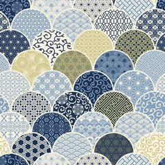 Wall Mural - Traditional Japanese fabrics patchwork wallpaper  abstract floral vector seamless pattern 