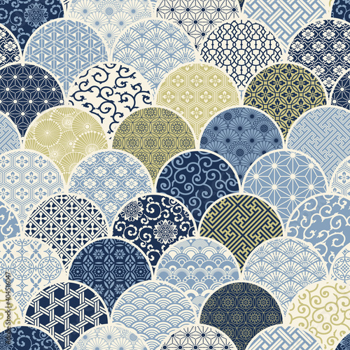Dekoracja na wymiar  tradycyjne-japonskie-tkaniny-patchwork-tapeta-abstrakcyjny-kwiatowy-wektor-bezszwowy-wzor