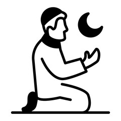 Eid ul Fitr Vector Glyph Icon Design, Arab culture and traditions Symbol on white background, Islamic and Muslim practices Sign, Moon and Star Praise the God, Offering Prayer or Dua Gesture Concept,