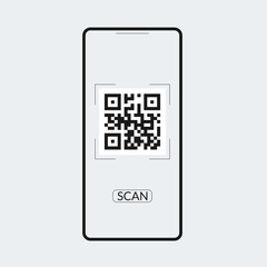 Wall Mural - Qr code scan icon. Qr on the smartphone screen. Mobile phone scanner app for payment concept. Vector illustration.