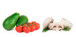 mushrooms, Avocados and tomatoes on a white background