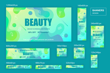 Aufkleber - Collection web banners different sizes for mobile and social networks, poster, shopping ads, marketing material. Bundle banners for product promotion, beauty and cosmetics, fashion, natural product.