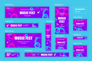 Aufkleber - Collection web banners different sizes for mobile and social networks, poster, shopping ads, marketing material. Bundle banners for product promotion, music fest, dj party, musical holiday.