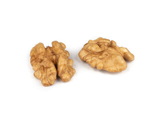 Two walnut kernels isolated over white background