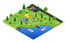 Camping And Tourism - Vector Colorful Isometric Illustration