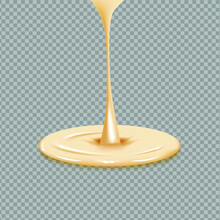 Flowing Realistic Liquid Mayonnaise On Transparent Background.Spreading Cheese, Cream, Milk, Cream Or Yogurt.