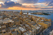 Aerial panorama view of Valletta and Manoel island. Malta country. Sunset