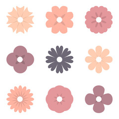Wall Mural - flower vector icons. flowers pastel color in flat design. vector illustration