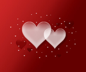 a poster banner for sales and discounts with a simple image of two hearts on a red background and pl