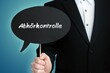 © MQ-Illustrations - Abhörkontrolle. Mann (Anwalt) hält Schild mit Beschriftung. Sprechblase mit Text (deutsch). Hintergrund blau