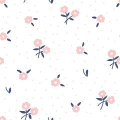 Wall Mural - cute Trendy Seamless Floral Pattern on white background