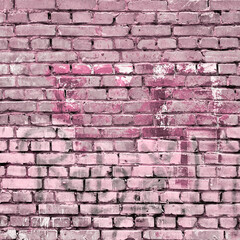 Wall Mural - Distressed Pink Painted Brick Wall Background Isolated. Urban City Texture Material. Graffiti Painting Covered With Paint. Copy Space For Text. Design Element.