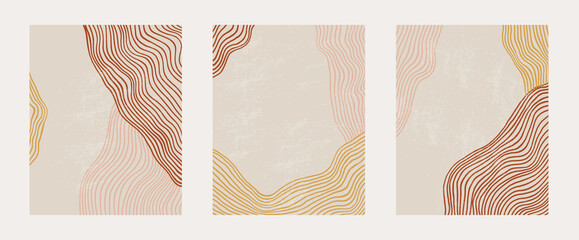 Trendy contemporary set of abstract creative geometric minimalist artistic hand painted composition art landscape template. Vector posters for wall decor in vintage style