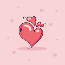 Three Red Hearts In Doodle Style On Pink Background